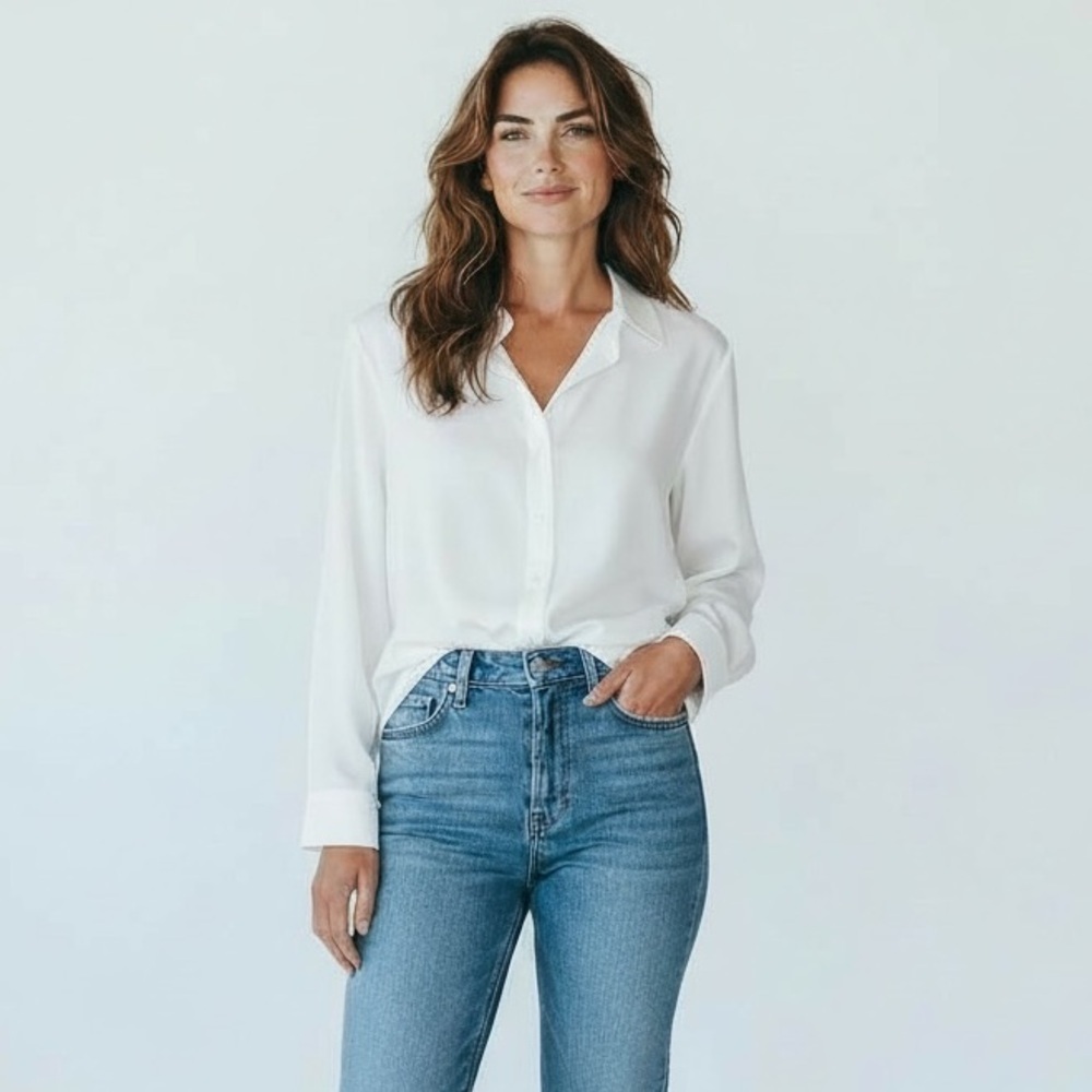 Reclaim Oversized White Button-Down Shirt Top Size XS Classic Long Sleeve Blouse